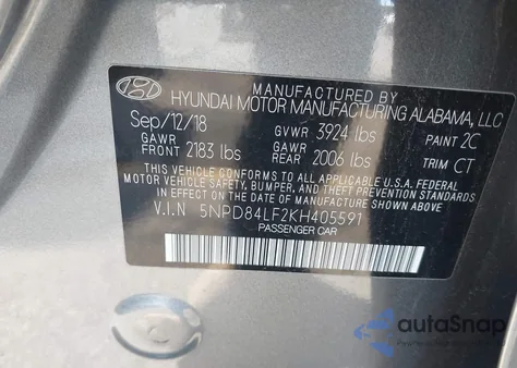 2019 Hyundai Elantra Sel from USA, damaged, VIN 5NPD84LF2KH405591